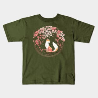 Japanese Fox Cherry blossom Flower sakura trees Kawaii Kids T-Shirt